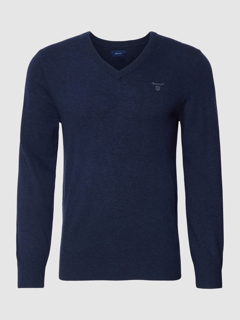 Strickpullover mit Label-Stitching in marineblau meliert