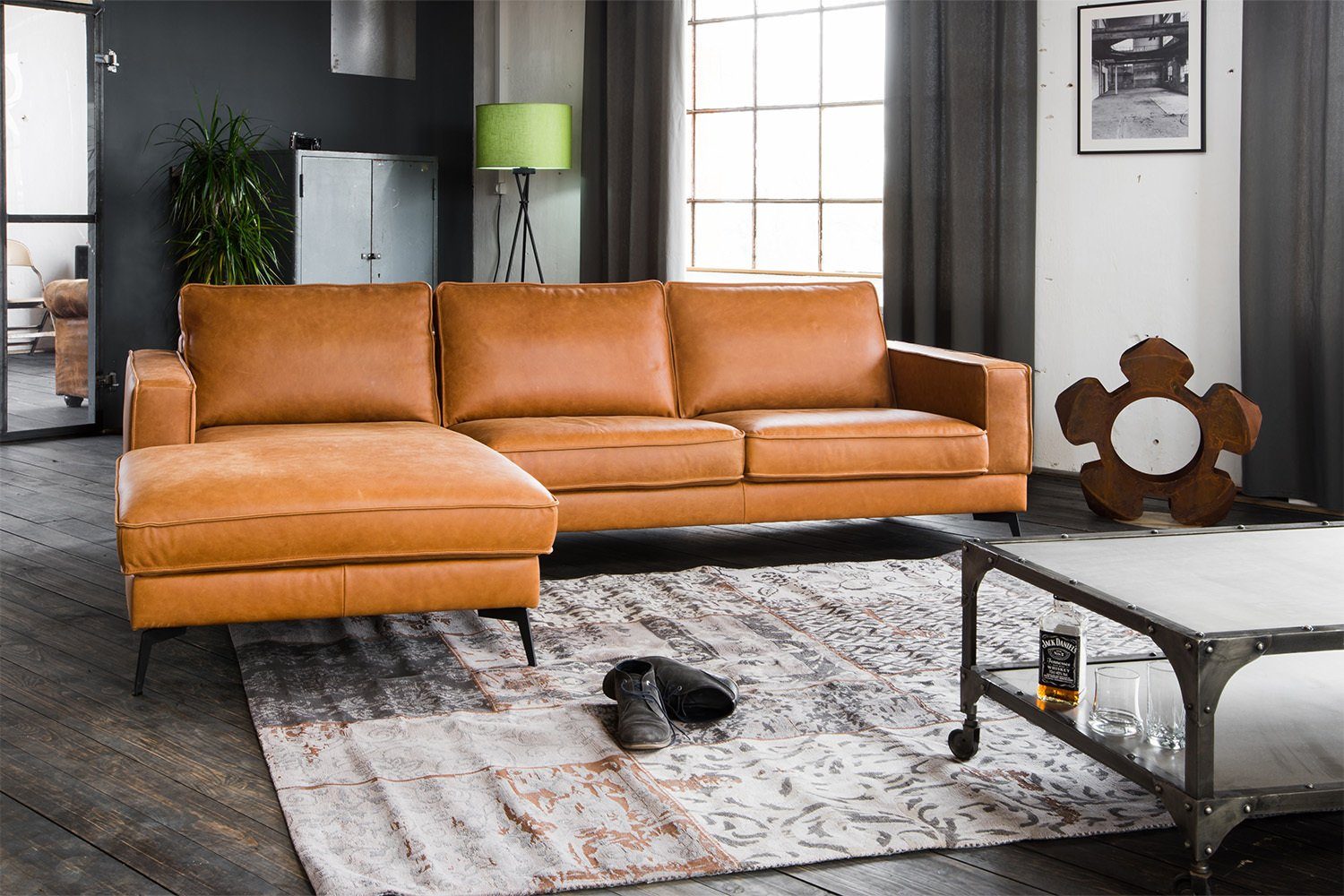 KAWOLA Ecksofa BLOOM, Leder Recamiere rechts od. links versch. Farben