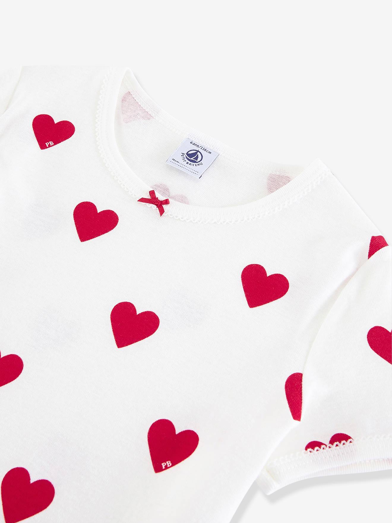 Petit Bateau Kurzer Mädchen Schlafanzug aus Bio-Baumwolle PETIT BATEAU - weiß bedruckt herzen