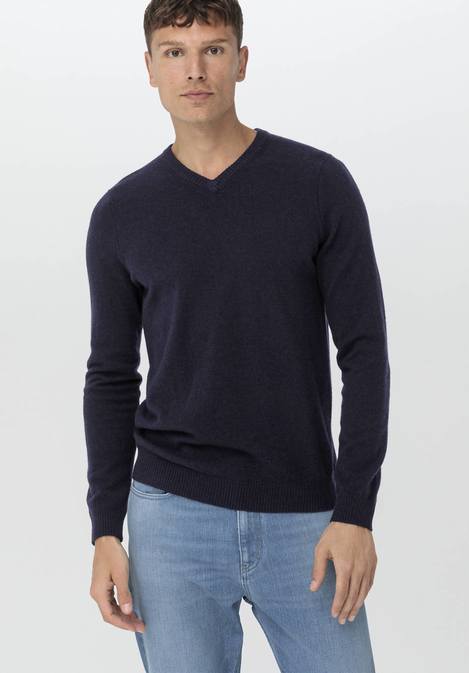 V-Pullover aus Schurwolle mit Kaschmir