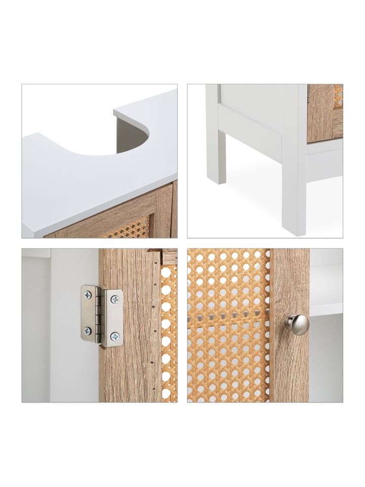 relaxdays Waschbeckenunterschrank in Weiß/ Natur - (B)60 x (H)61,5 x (T)30 cm günstig kaufen onesize