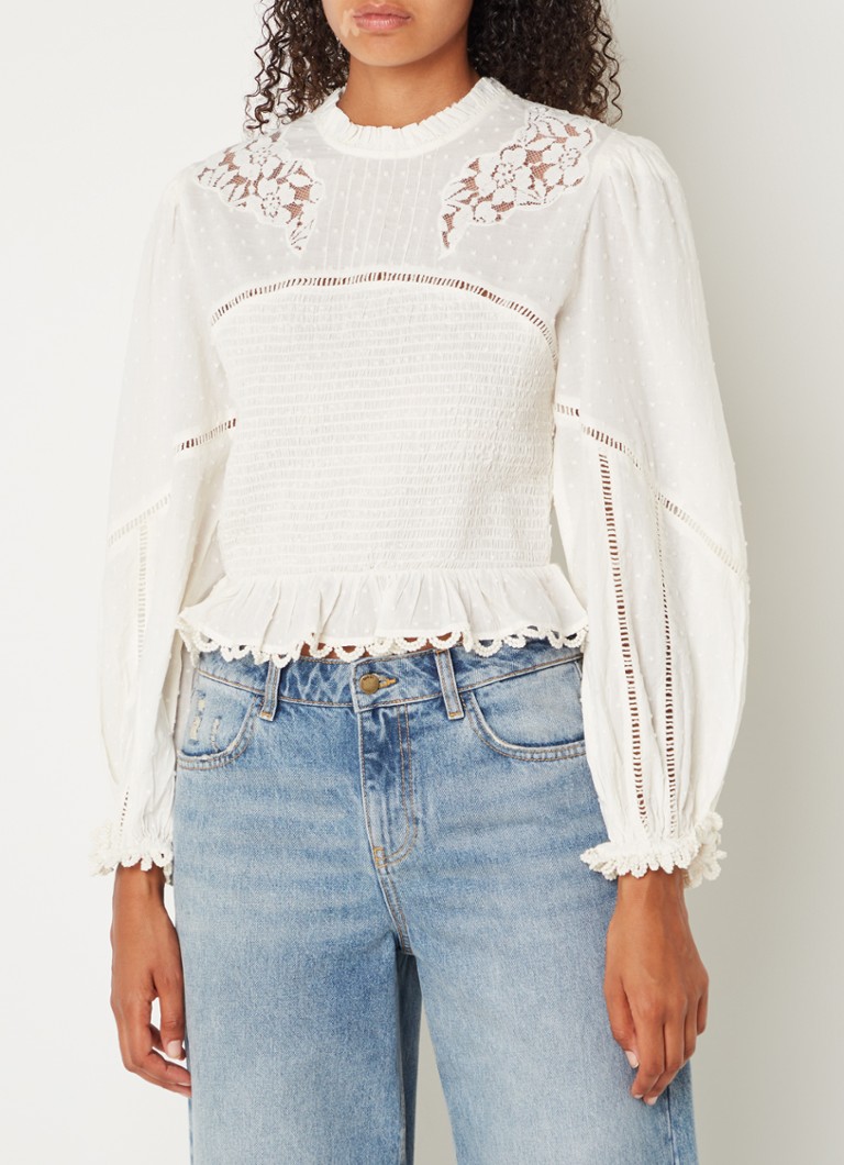Farm Rio Top with smocking and lace insert