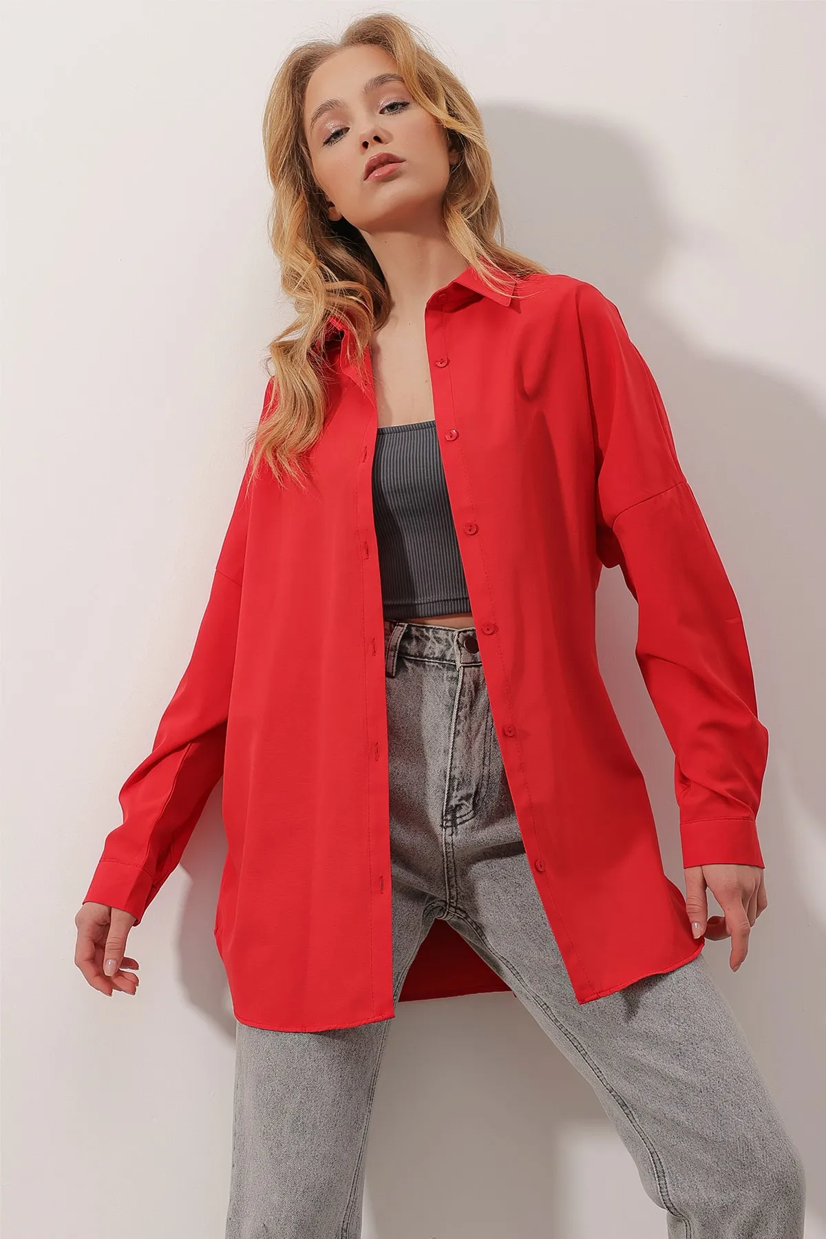 Trend Alaçatı Stili  Hemd - Rot - Relaxed Fit