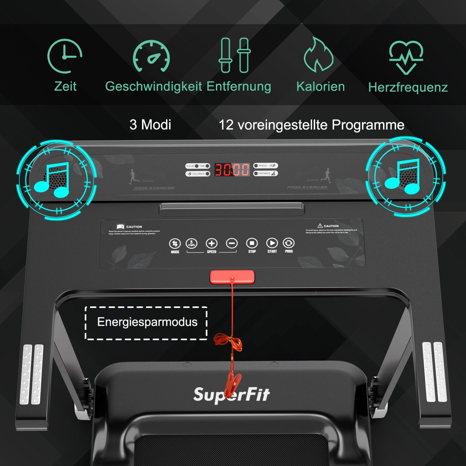 COSTWAY Laufband Fittnessgerät, 12 km/h mit 12 Programme, per App