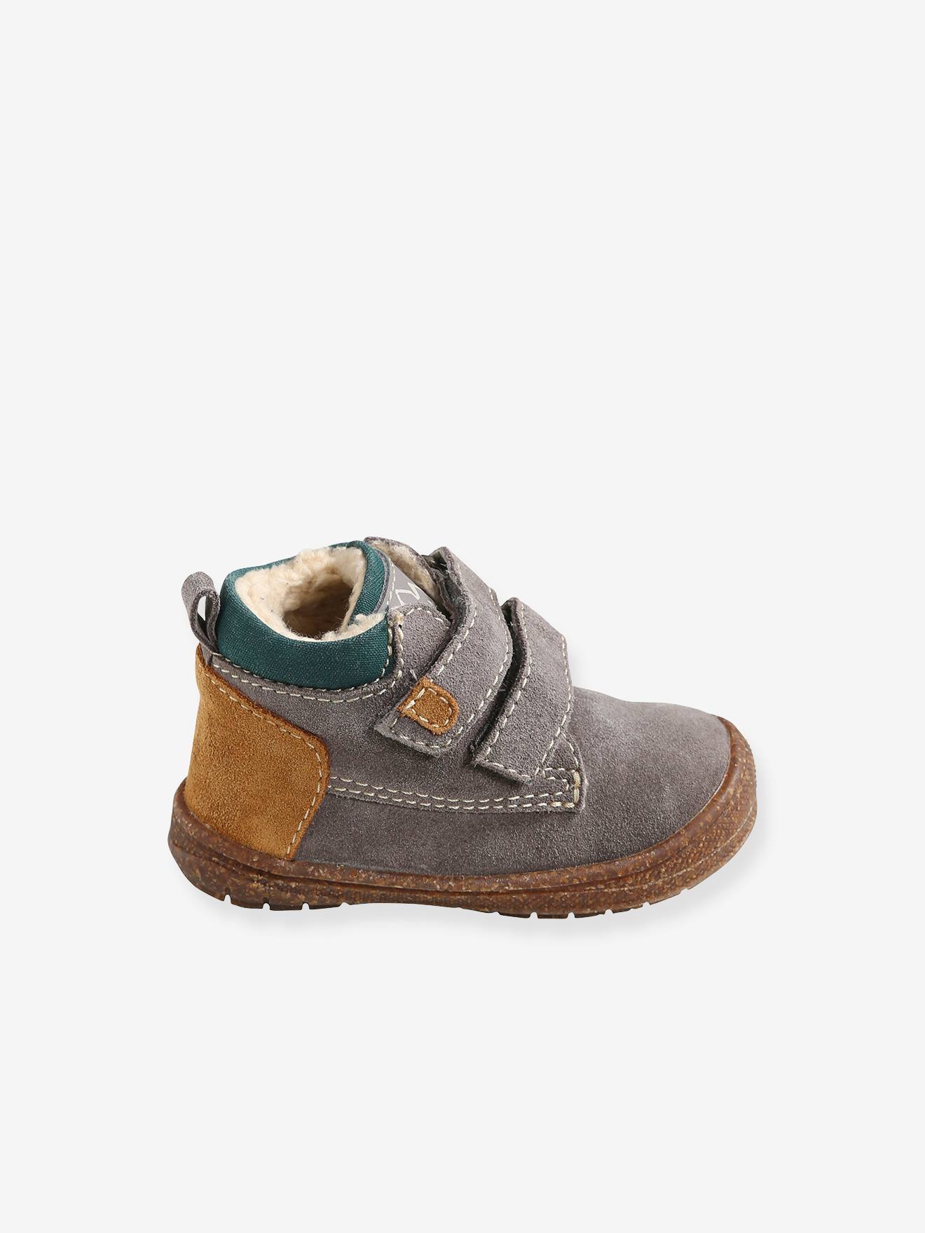 Bottines fourrées en cuir bébé garçon taupe