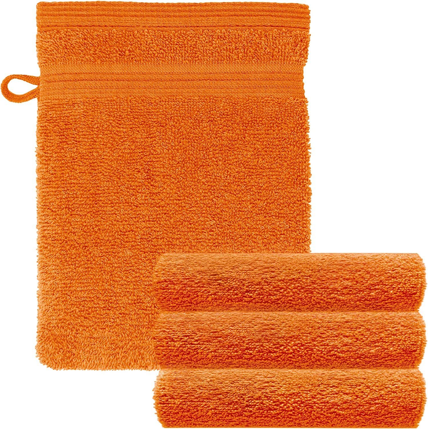 Lashuma Waschhandschuh London (4-tlg), Einfarbige Waschtücher 16x21 cm orange