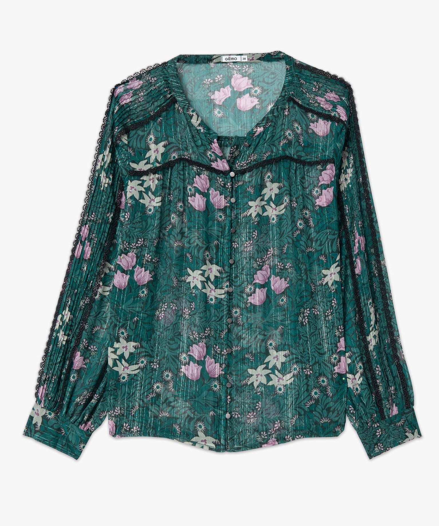 Blouse femme en voile à manches longues imprime | GEMO