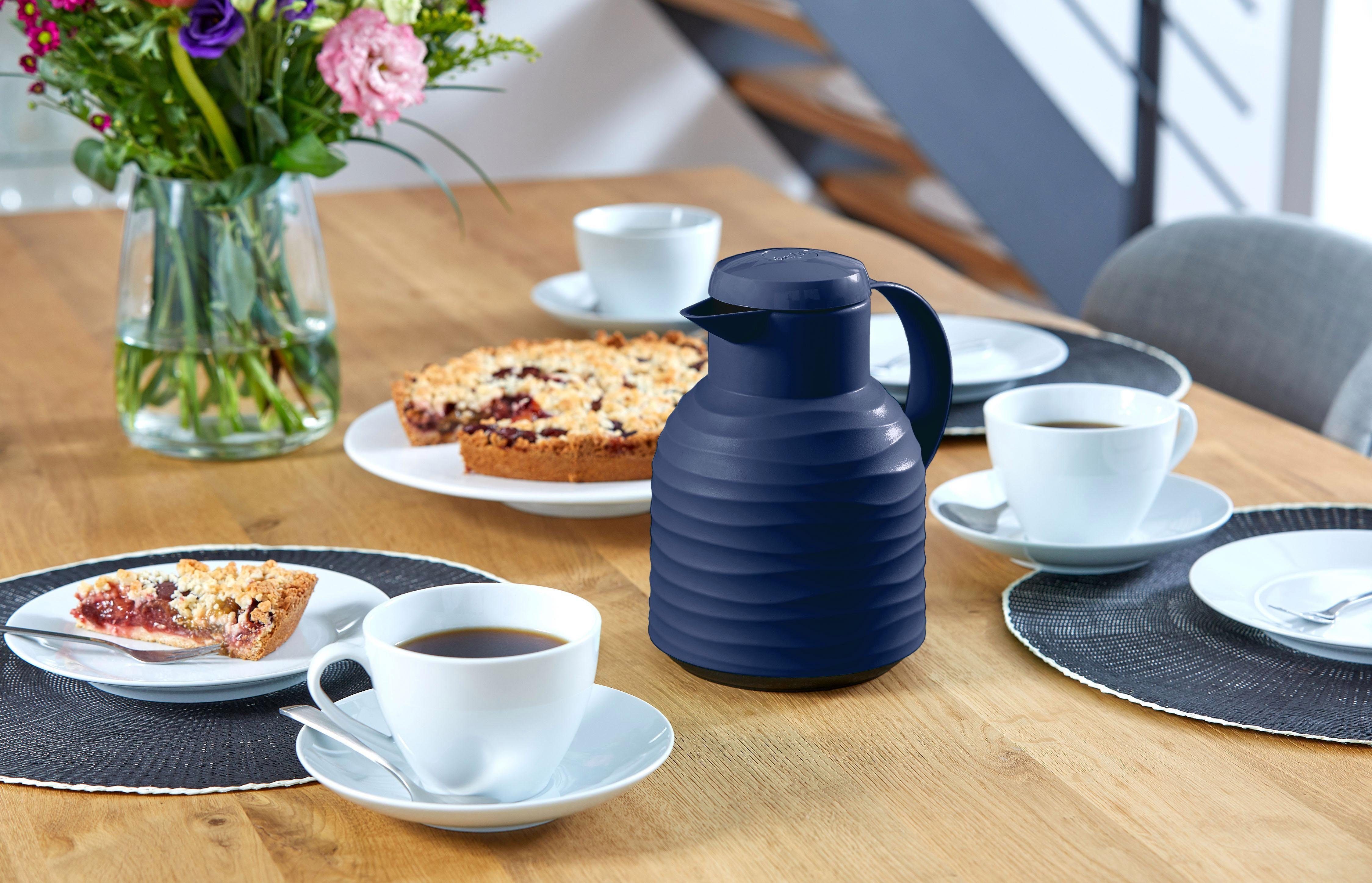 Emsa Isolierkanne Samba Wave, 1 l, Made in Germany, 12h warm/24h kalt, Quick-Press-Deckel, Glaskolben