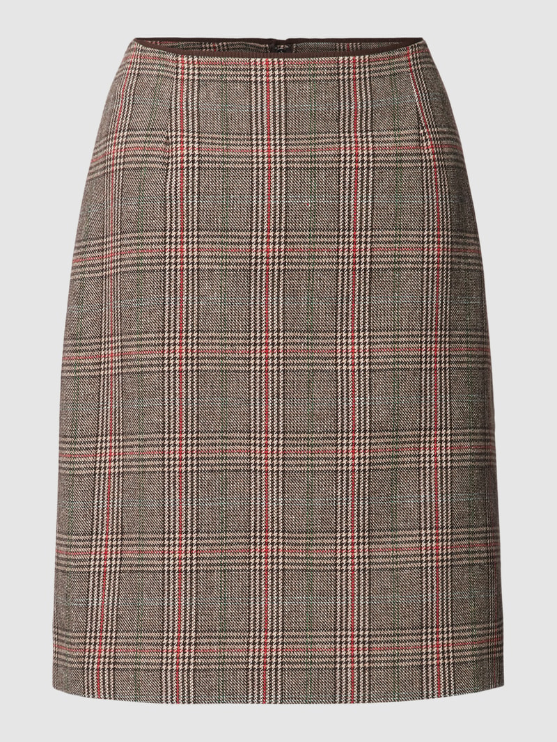 Knielanger Rock mit Tartan-Karo in dunkelbraun