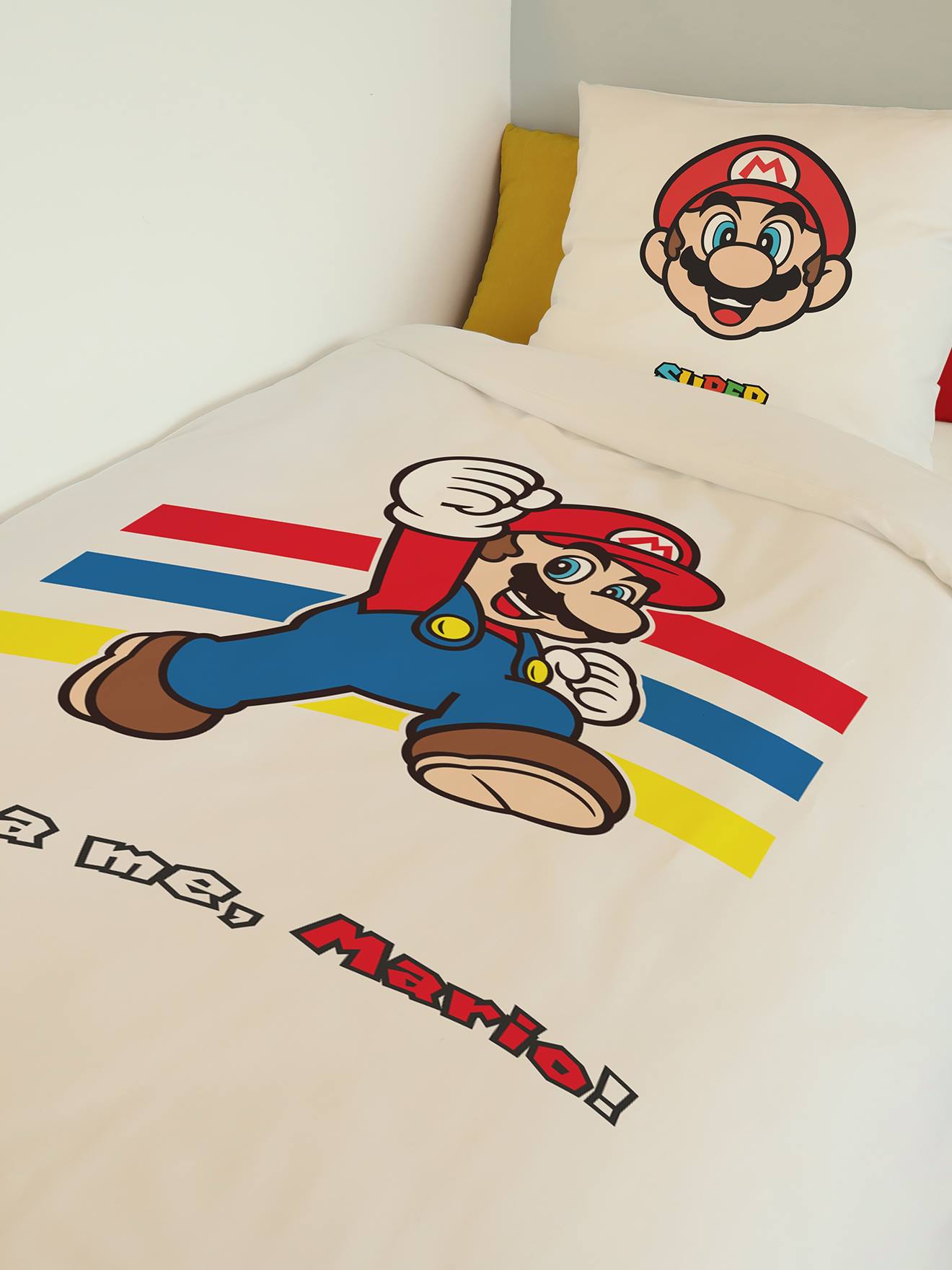 Parure housse de couette + taie d'oreiller enfant Super Mario® et Luigi blanc