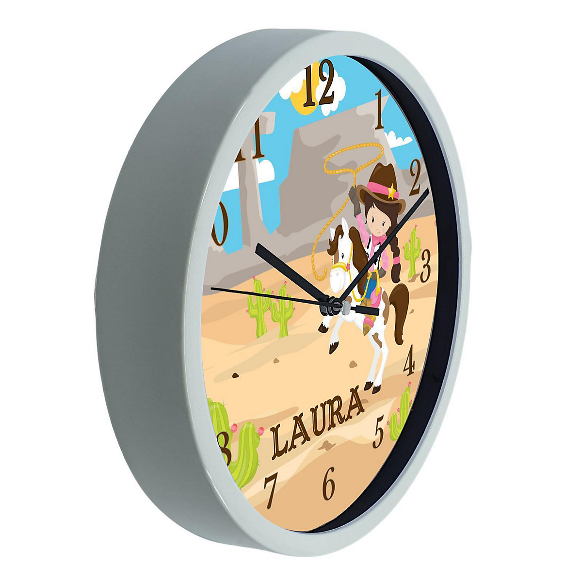 Kinder Wanduhr personalisiert mit Name Cowgirl