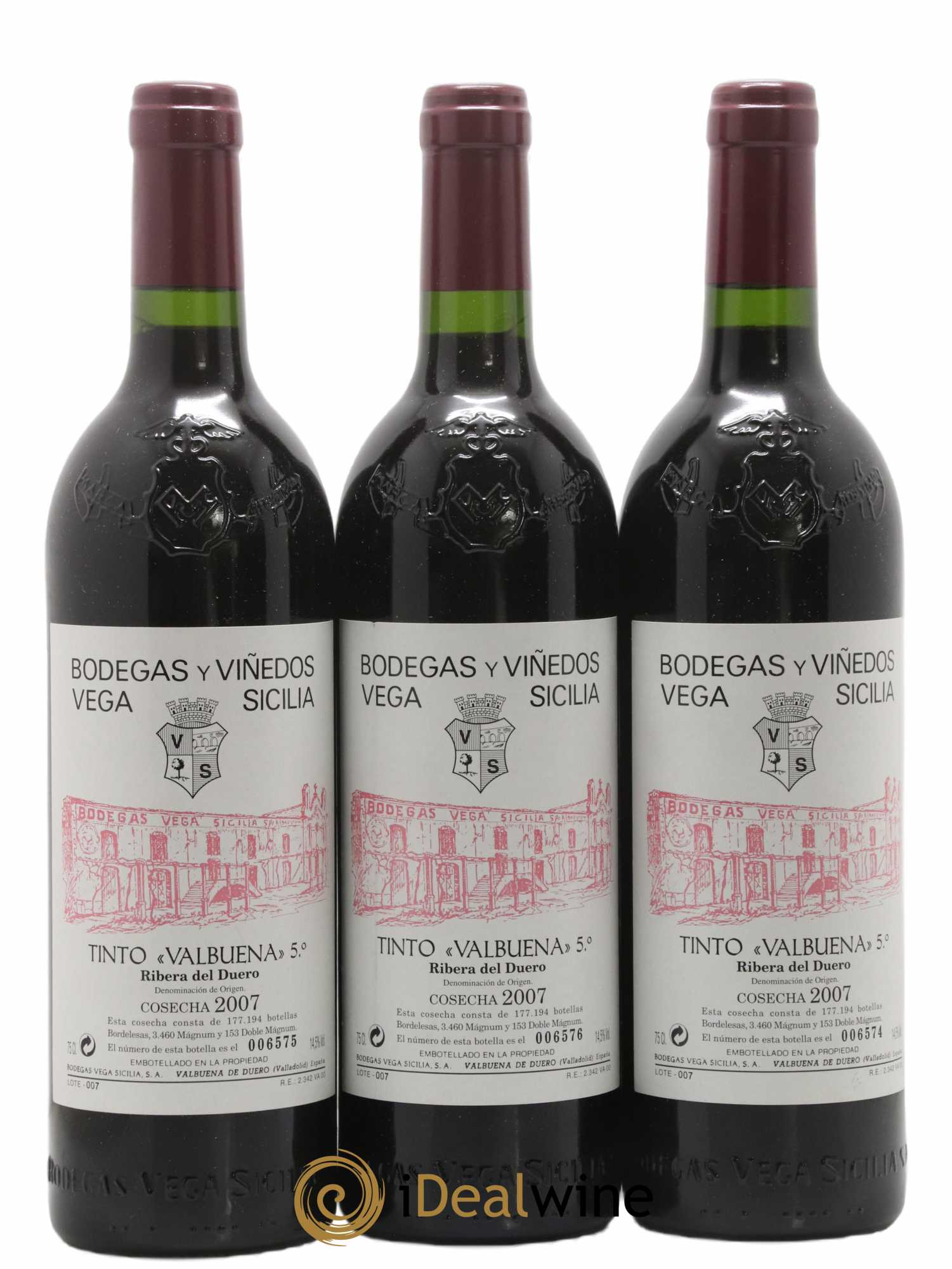 Ribera Del Duero DO Vega Sicilia Valbuena 5 ano Famille Alvarez  2007 - Lot de 3 Bouteilles