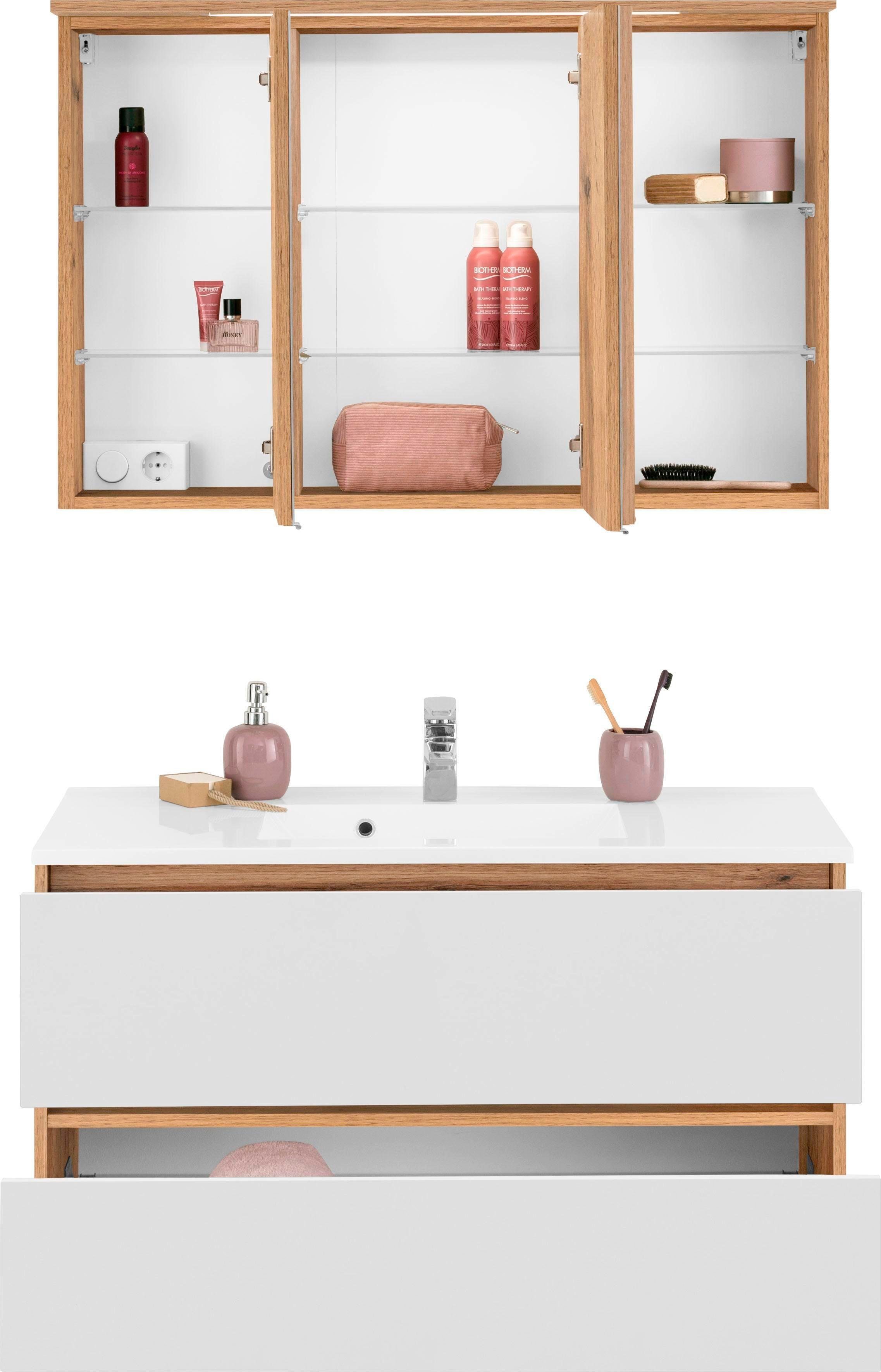 HELD MÖBEL Badmöbel-Set Lucca, (2-St), Breite 100 cm, mit direkter Beleuchtung
