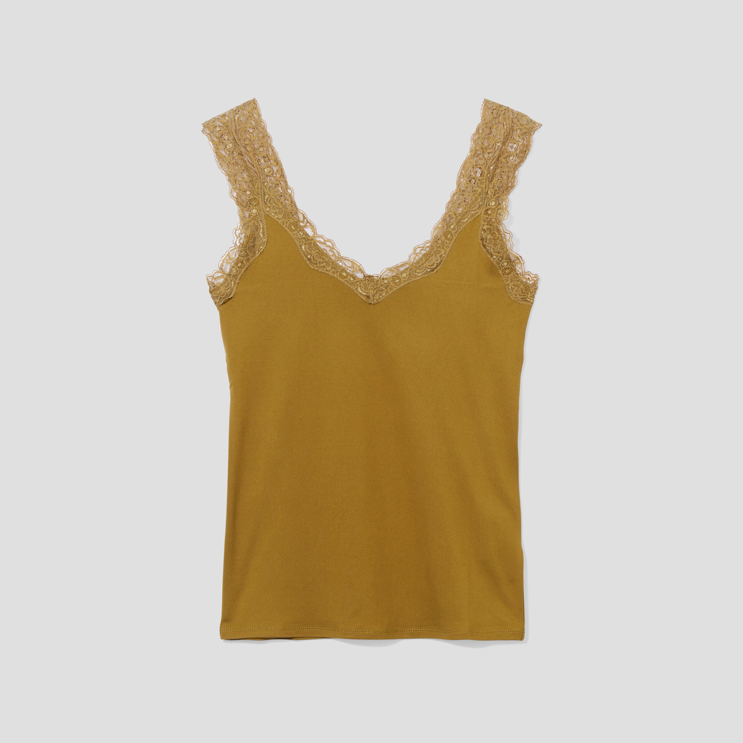 Débardeur détail dentelle ajusté vert olive femme | La Halle