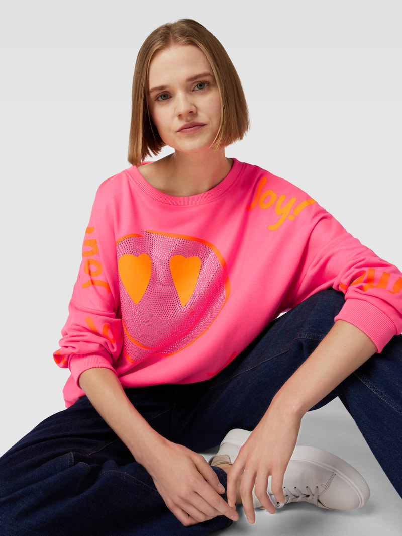 Sweatshirt mit Strasssteinbesatz Modell 'JOY' in pink