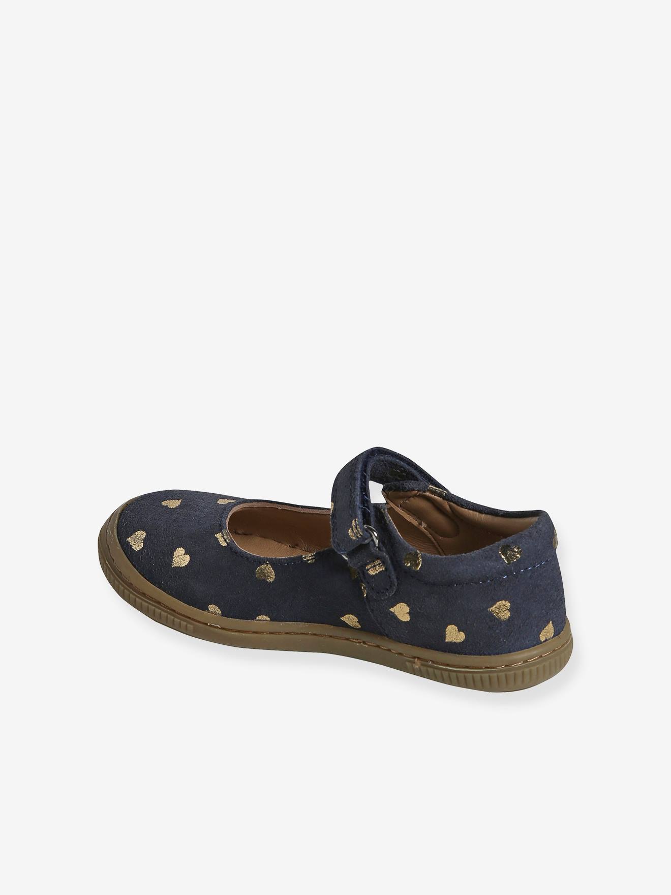 Vertbaudet Mädchen Klett-Ballerinas mit Anziehtrick - blau bedruckt