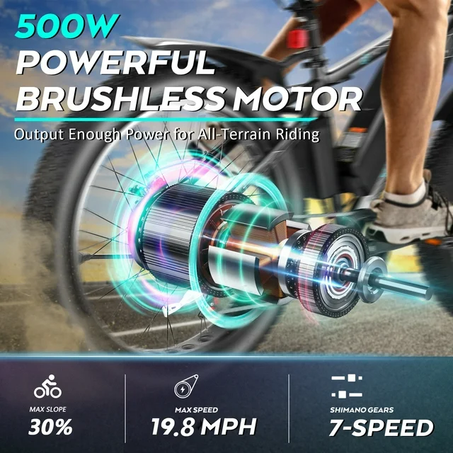 Gocio 26 4.0 Fat Tire Electric Bike for Adults, 500W Adults E Bike, 48V 13Ah Removable Li-Ion Battery, Professional 7-Speed
