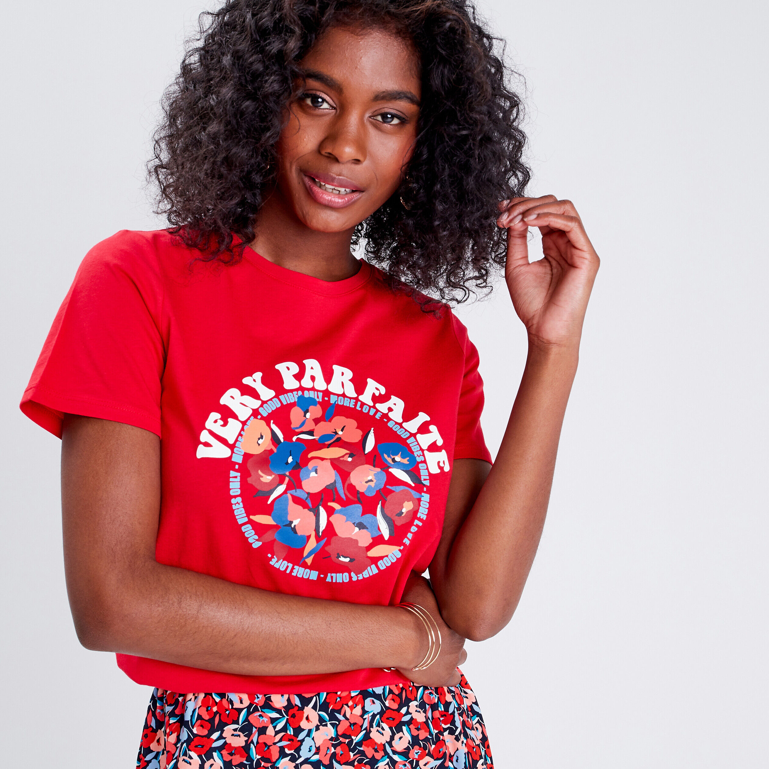 T-shirt manches courtes rouge femme | Cache Cache