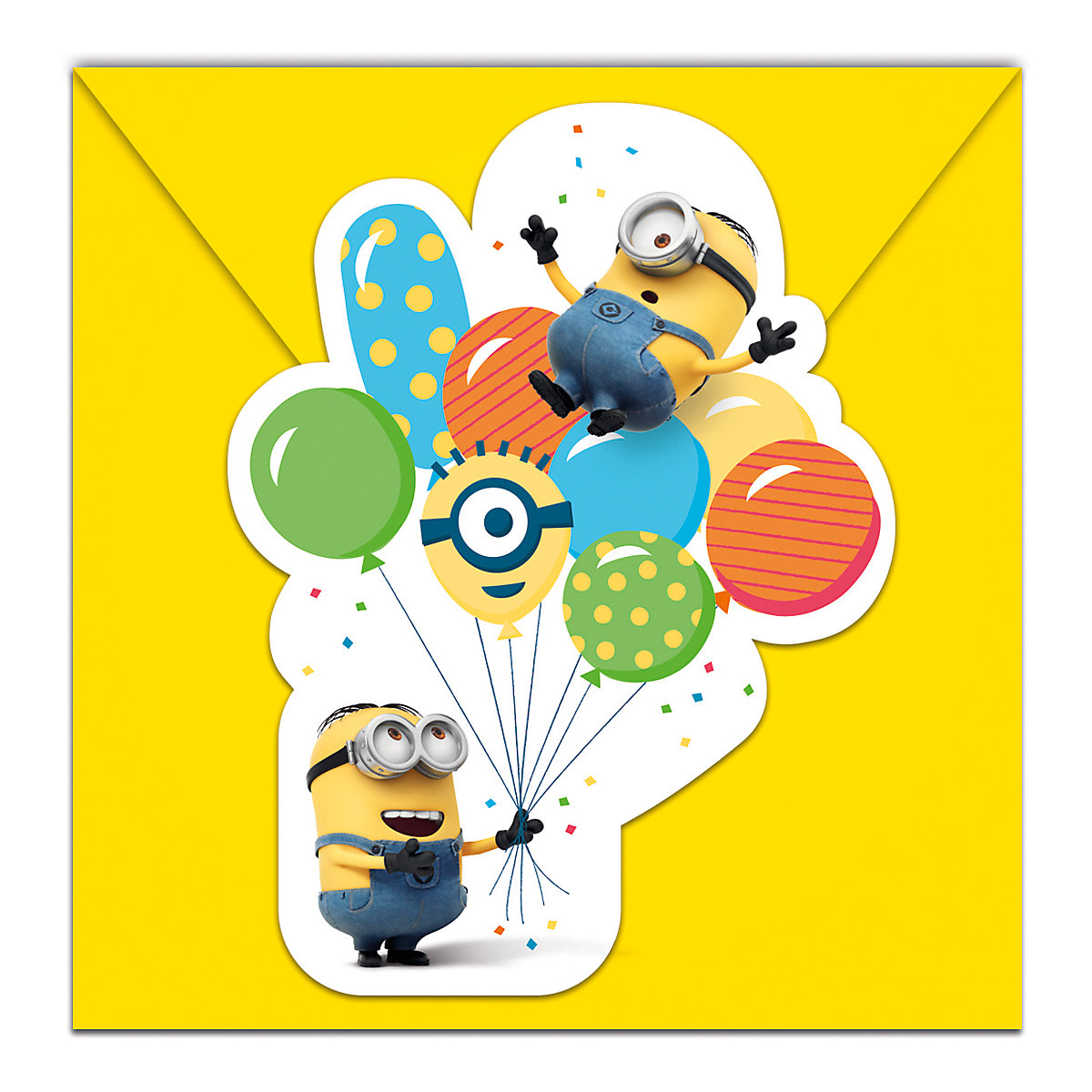 Einladungskarten Minions Balloons, gestanzt, 6 Stück inkl. Umschlag