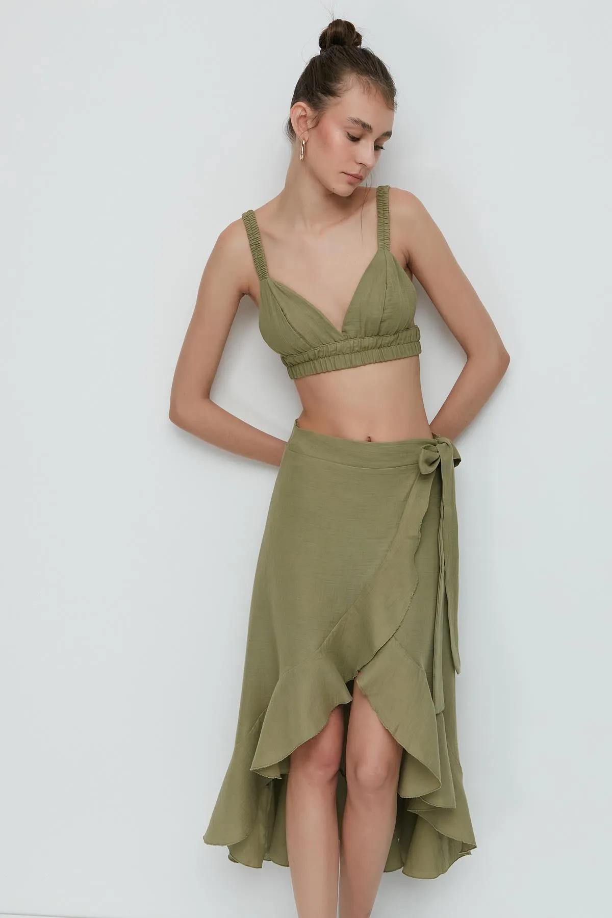 C&City  Bralette-Rock-Set aus Bio-Baumwoll-Musselin 9126 Khaki