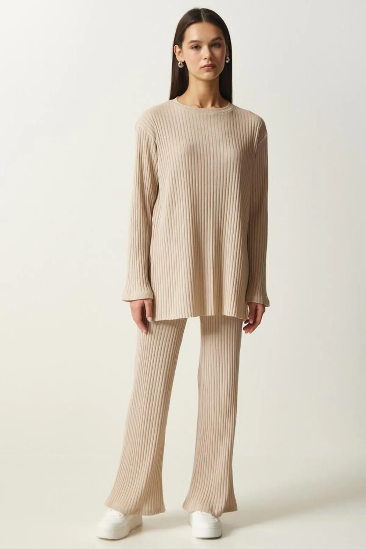 Know  Beiges Set aus Bluse und Hose aus Strick mit Kordelzug für Damen