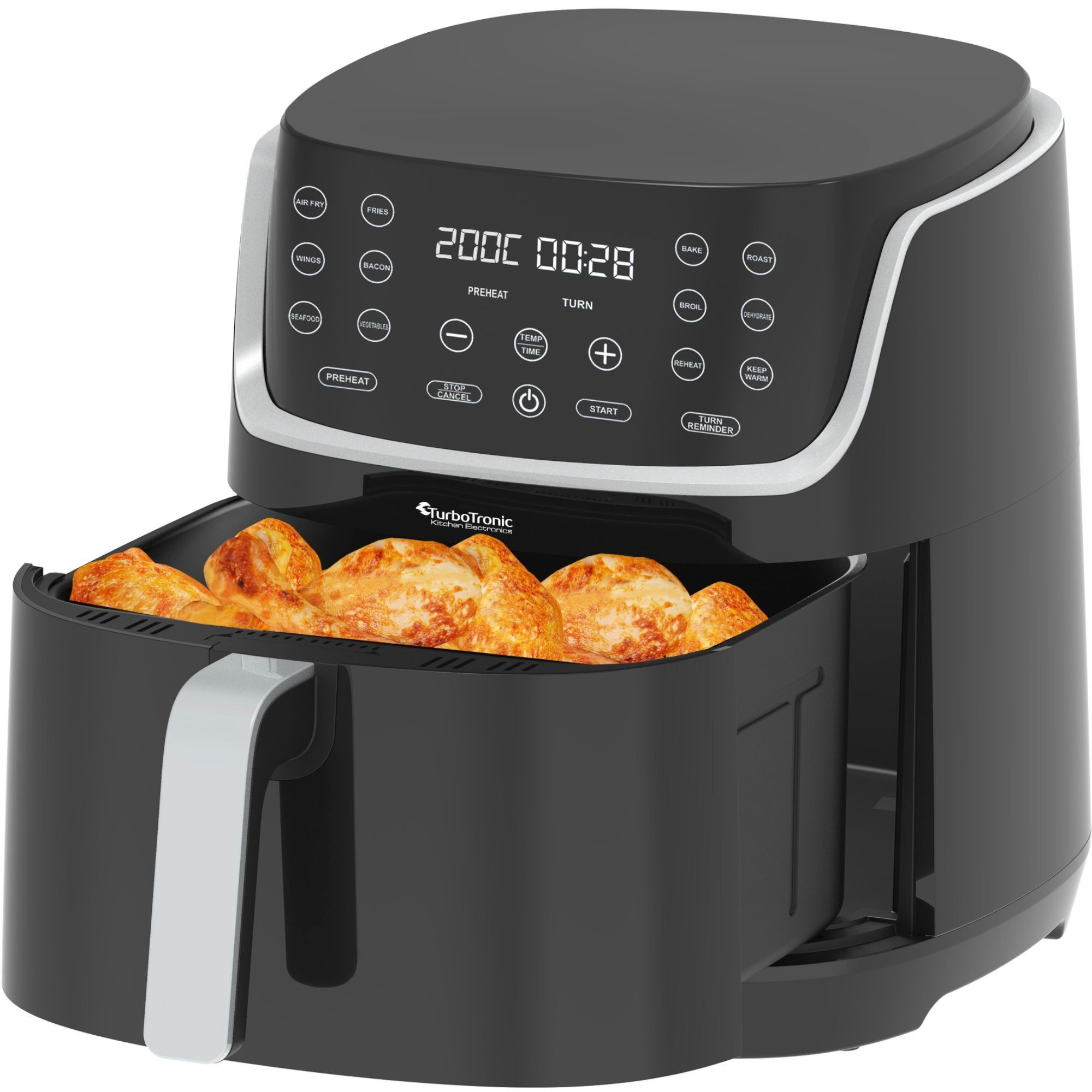 TurboTronic by Z-Line Heißluftfritteuse 8L, 13 Programme, XXL große Fritteuse Fettfrei ohne Öl, 80°C - 200°C, Power Camping Retro digital Airfryer AF13D