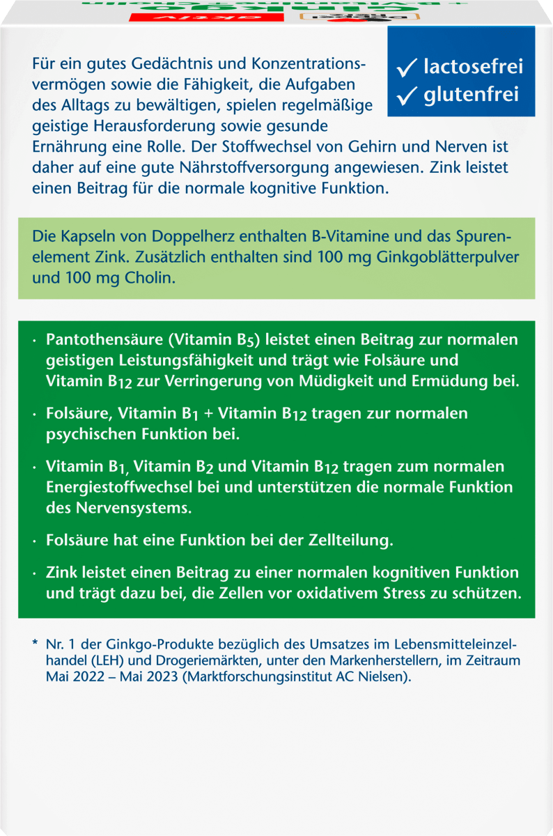 Ginkgo + B-Vitamine + Cholin Kapseln 40 St, 22,4 g