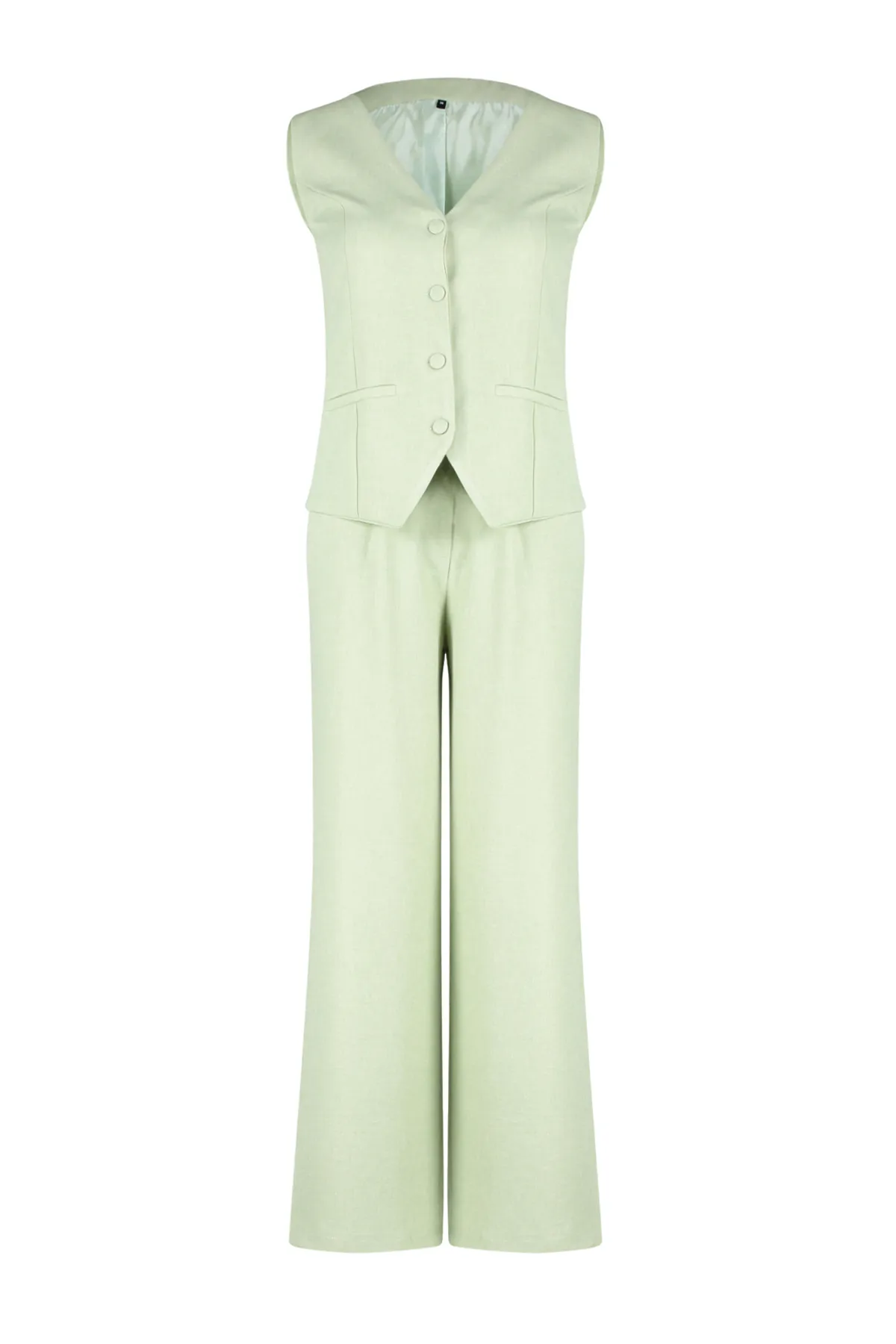 Trendyol Modest  Mintgrüner Leinen-Look, stilvolle Weste, Hose, gewebte Unterseite und Oberteil, Set TCTSS24US00014