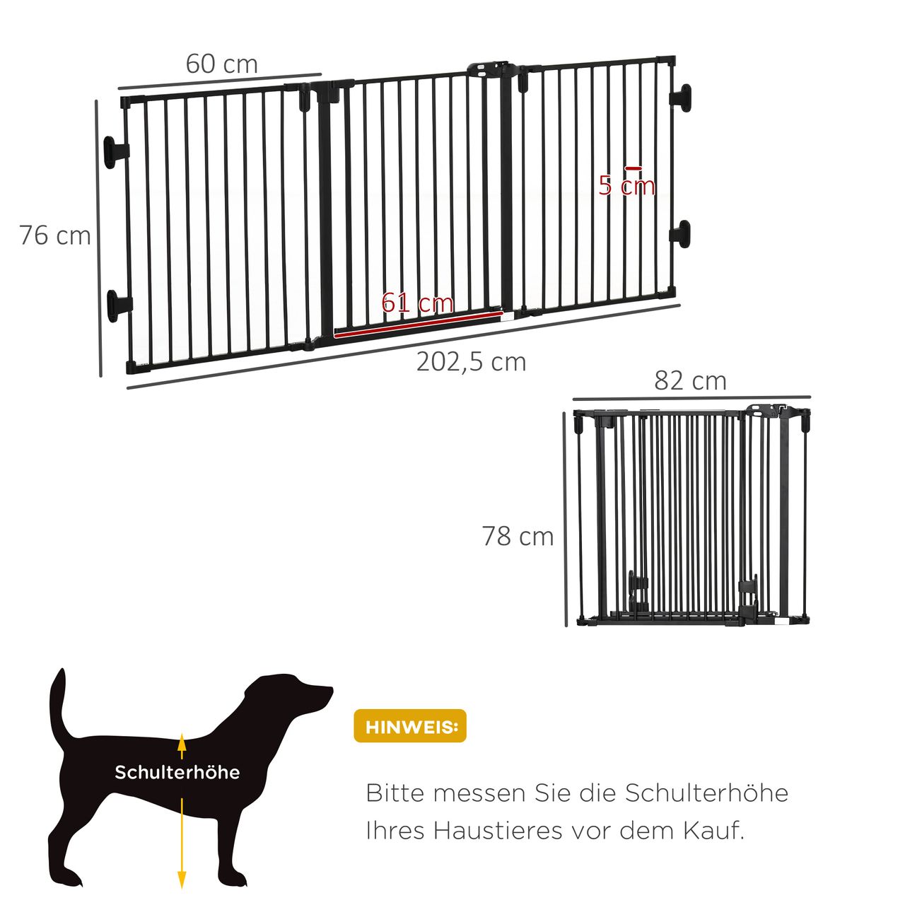 PawHut Hunde Absperrgitter Türschutzgitter mit Tür klappbar Schwarz 202,5 cm
