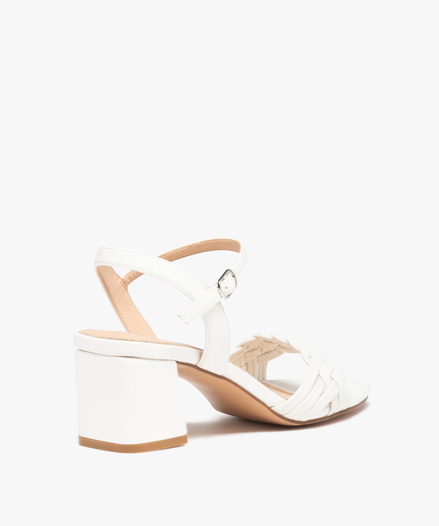 Sandales femme à talon et brides tressées unies blanc | GEMO