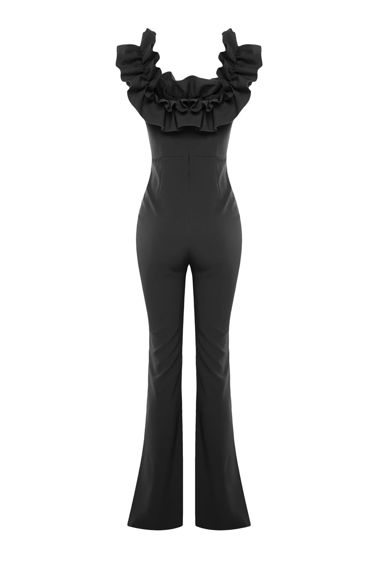 Trendyol Collection  Schwarzer gewebter Jumpsuit mit Rüschenkragen TPRSS23TU00013