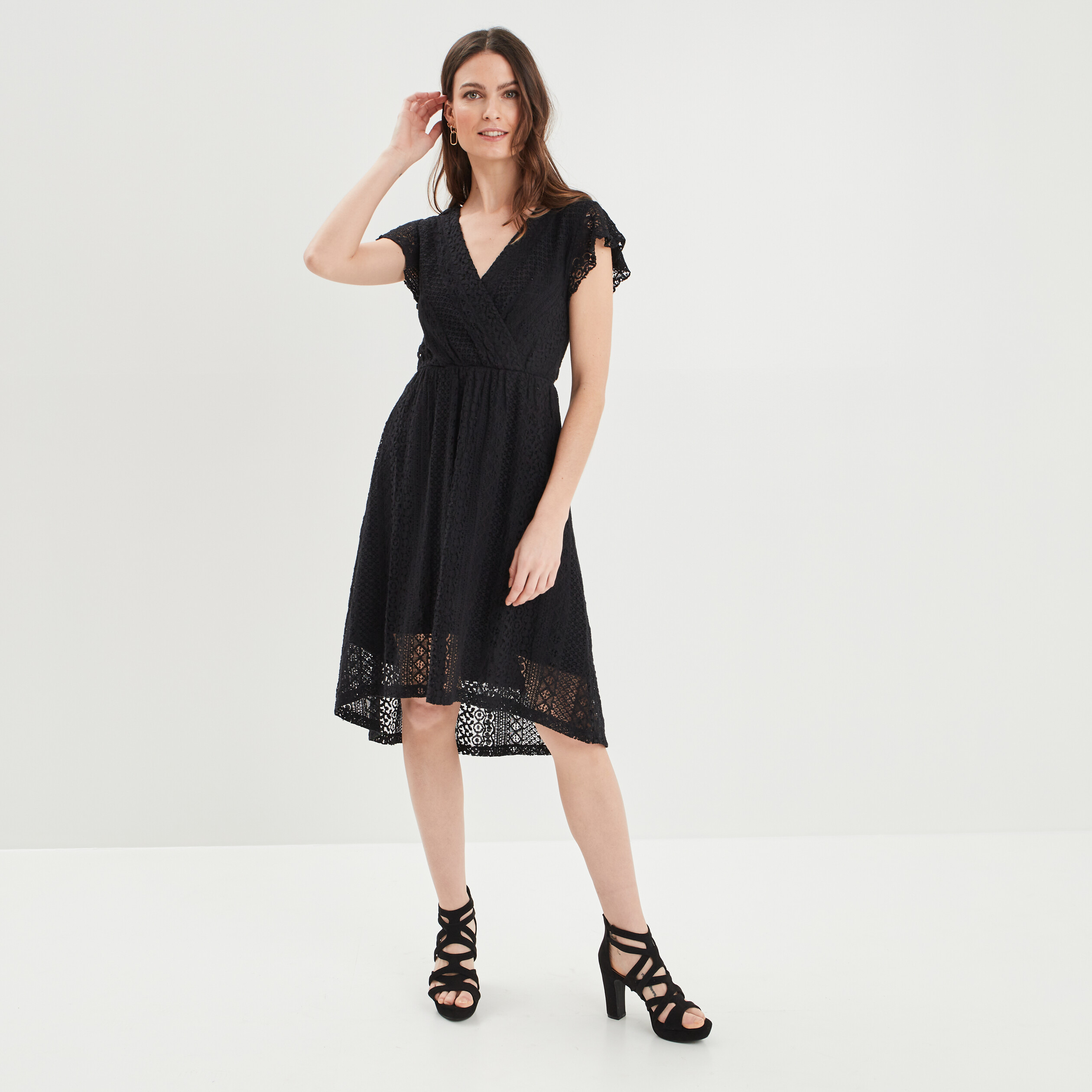 Robe évasée en dentelle noir femme | La Halle