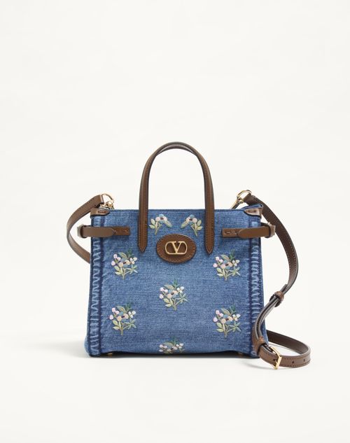 Sacola de compras pequena Valentino Garavani Antibes em denim bordado