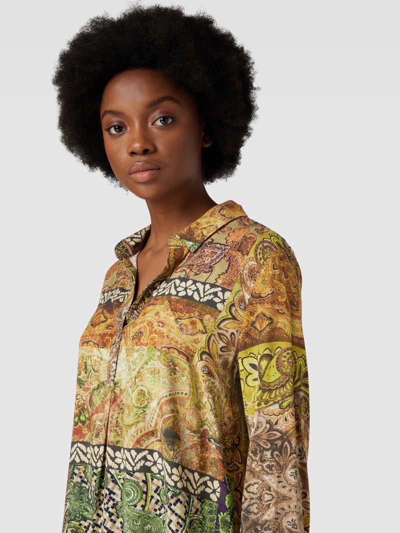 Bluse mit Allover-Print in senfgelb