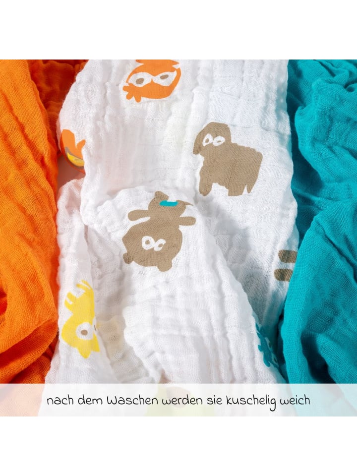 Makian Mullwindel / Mulltuch 3er Pack 80 x 80 cm - Türkis in blau,orange,motiv günstig kaufen onesize