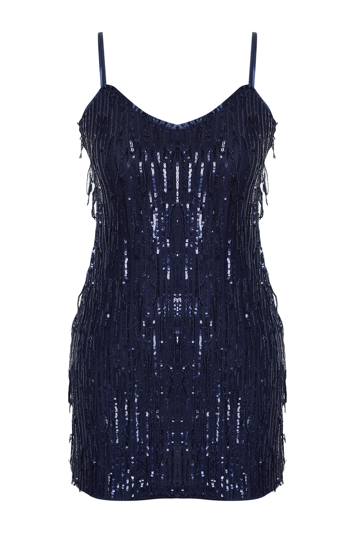 Trendyol Collection  Marineblaues, mit Pailletten besetztes, elegantes Abendkleid TPRSS24EL00053