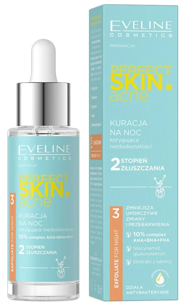 „Eveline Perfect Skin“ naktinis gydymas nuo spuogų su 10 % rūgščių