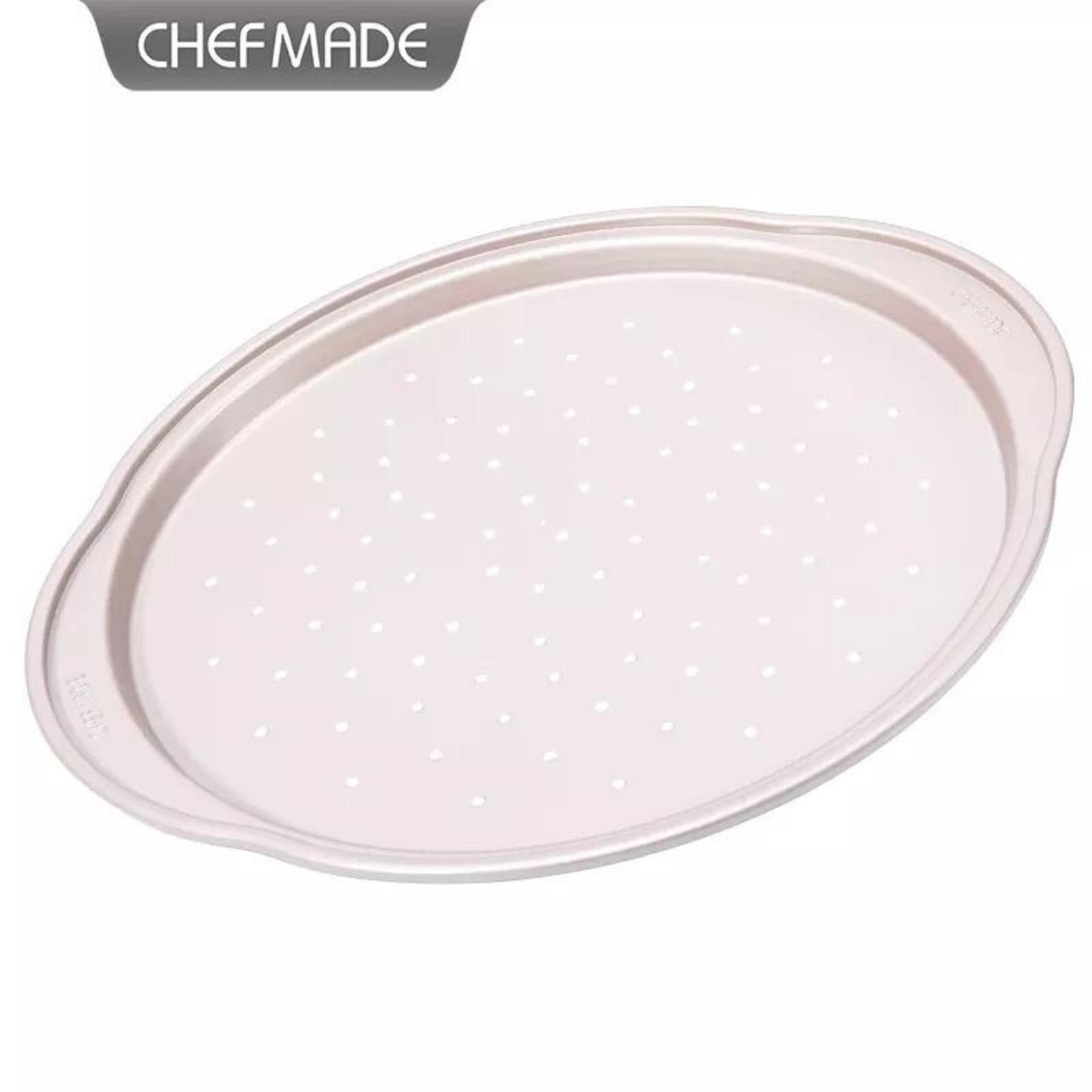 Chefmade Pizzablech Backblech, Karbonstahl, (CHEFMADE, Pizza Backblech 36 cm mit Perforation, 400x400x30, Champagnergold, antihaft- & silikonbeschichtet, Hefekuchen, Fladenbrot, Grillbrot, 1-St., Premium), Pizzablech - Pizzablech Rund Antihaftbeschic