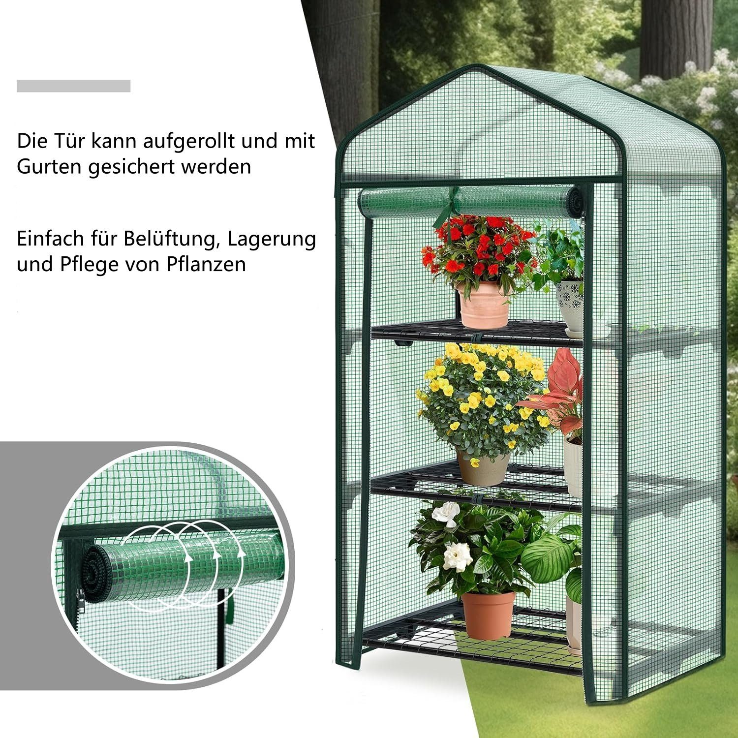 Woltu Foliengewächshaus, BxTxH: 69 x 49 x 125,00 cm, mit 4 Ablagen Rolltür