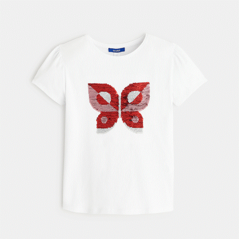 T-shirt à sequins magiques motif papillon bleu fille