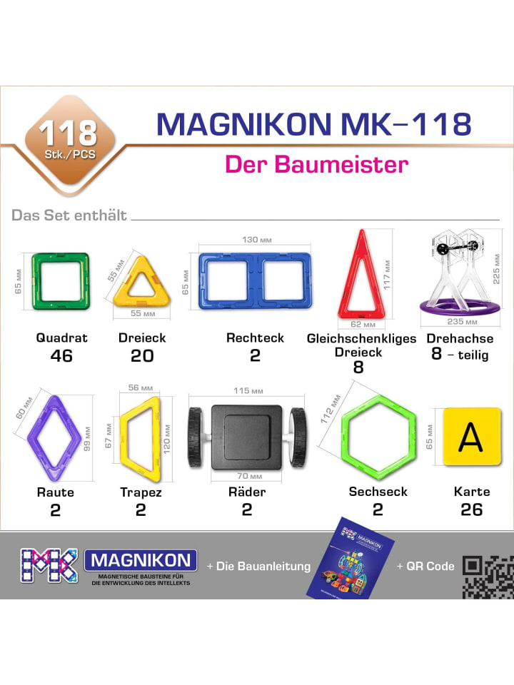 MAGNIKON Magnetische Bausteine Der Baumeister - Magnetbau-Set 118-teilig-ab 3 Jahre günstig kaufen onesize