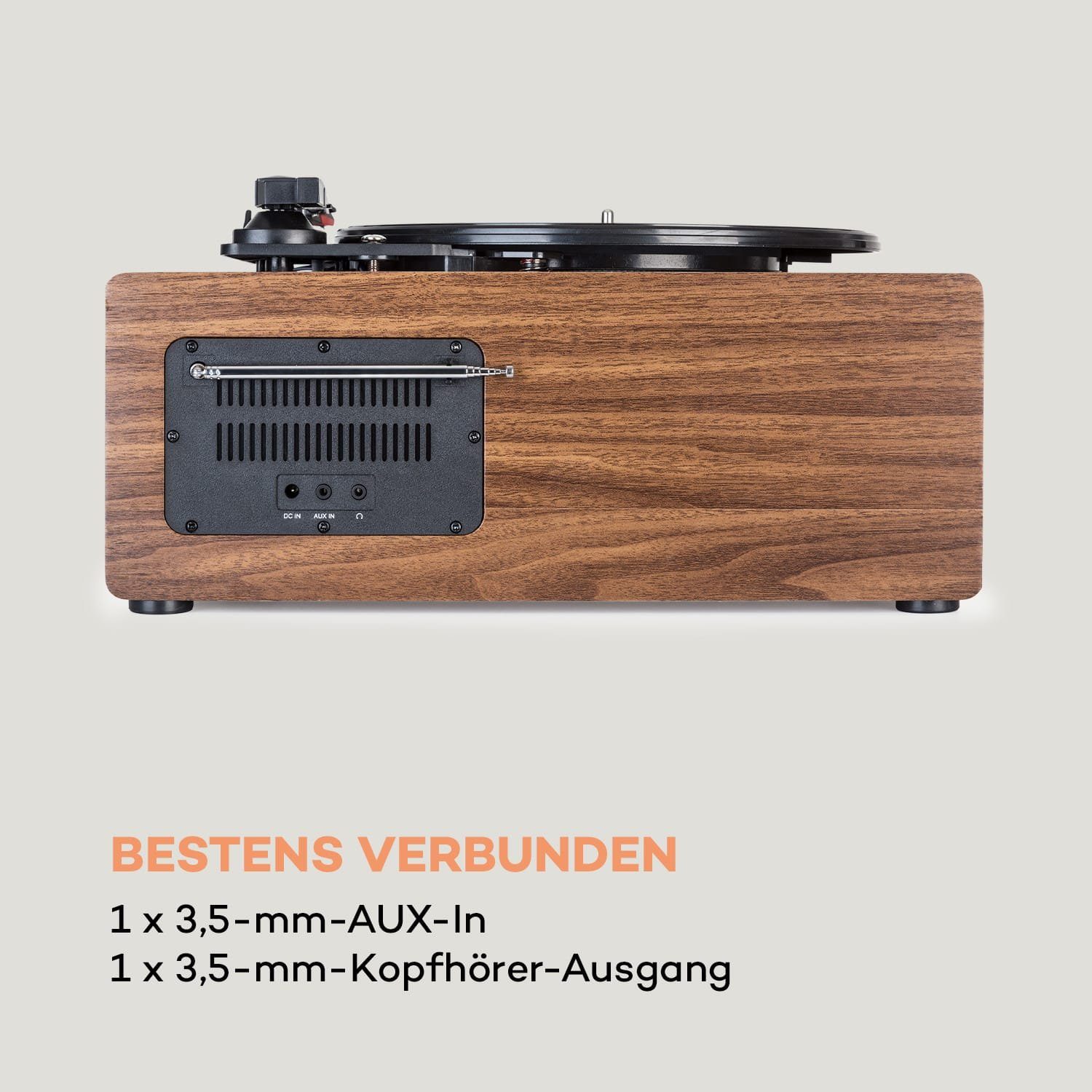 Auna Connect Vinyl Cube Plattenspieler (Riemenantrieb, Bluetooth, Schallplattenspieler mit Lautsprecher Radio Vinyl Plattenspieler)