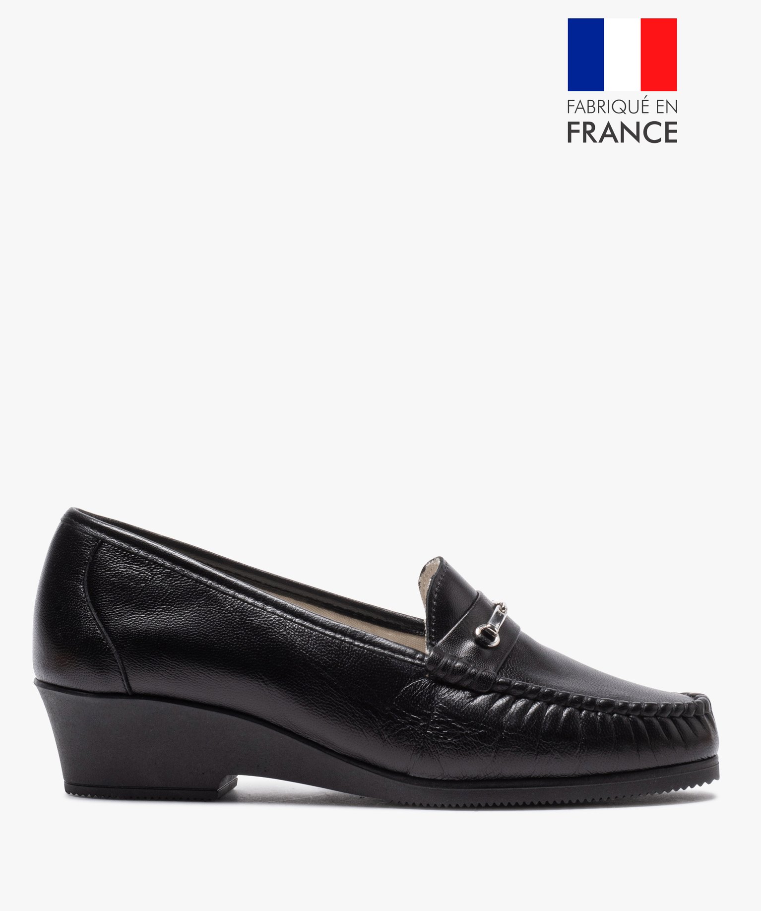 Mocassins femme confort unis dessus cuir noir | GEMO