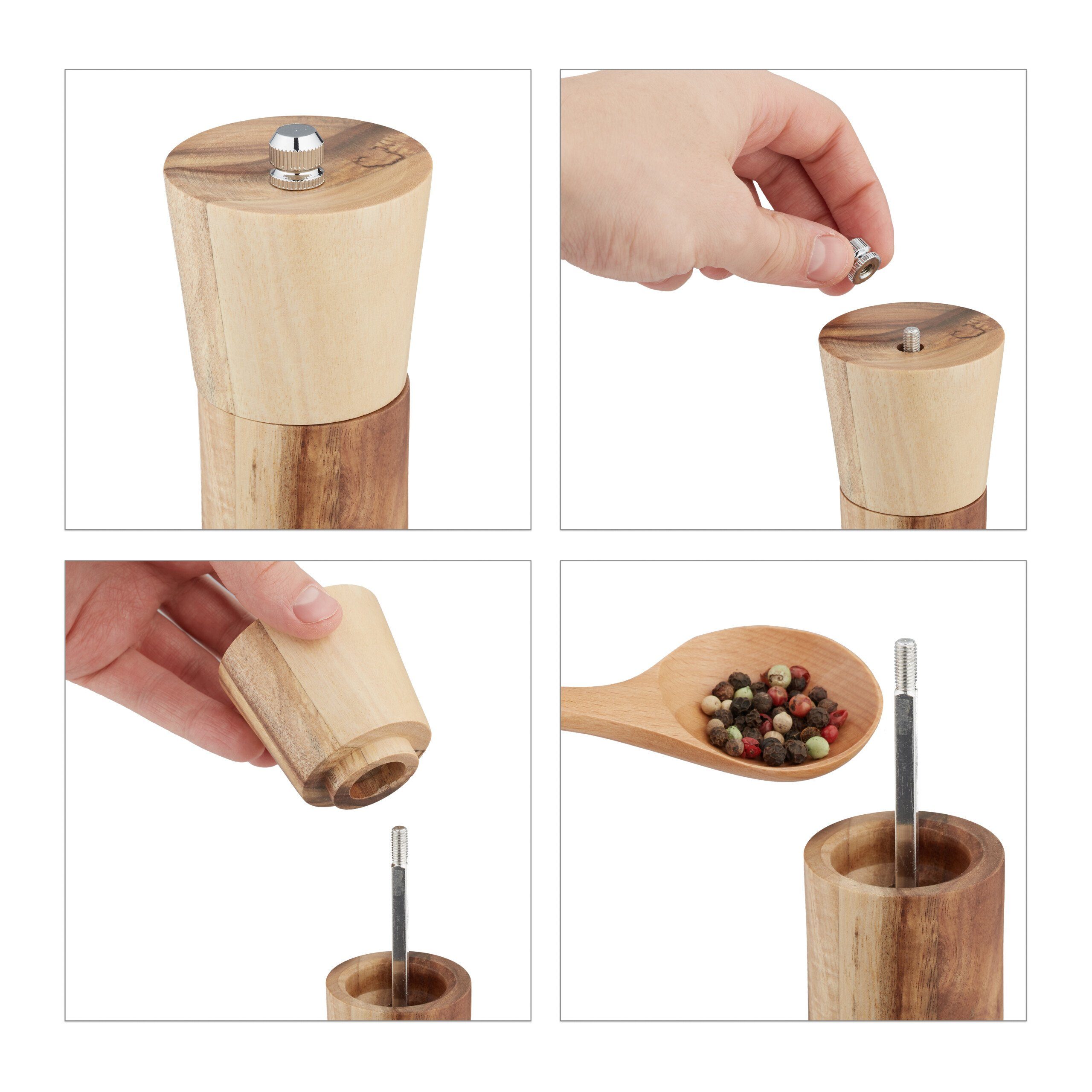 relaxdays Salzmühle Salz und Pfeffermühle Set Akazienholz