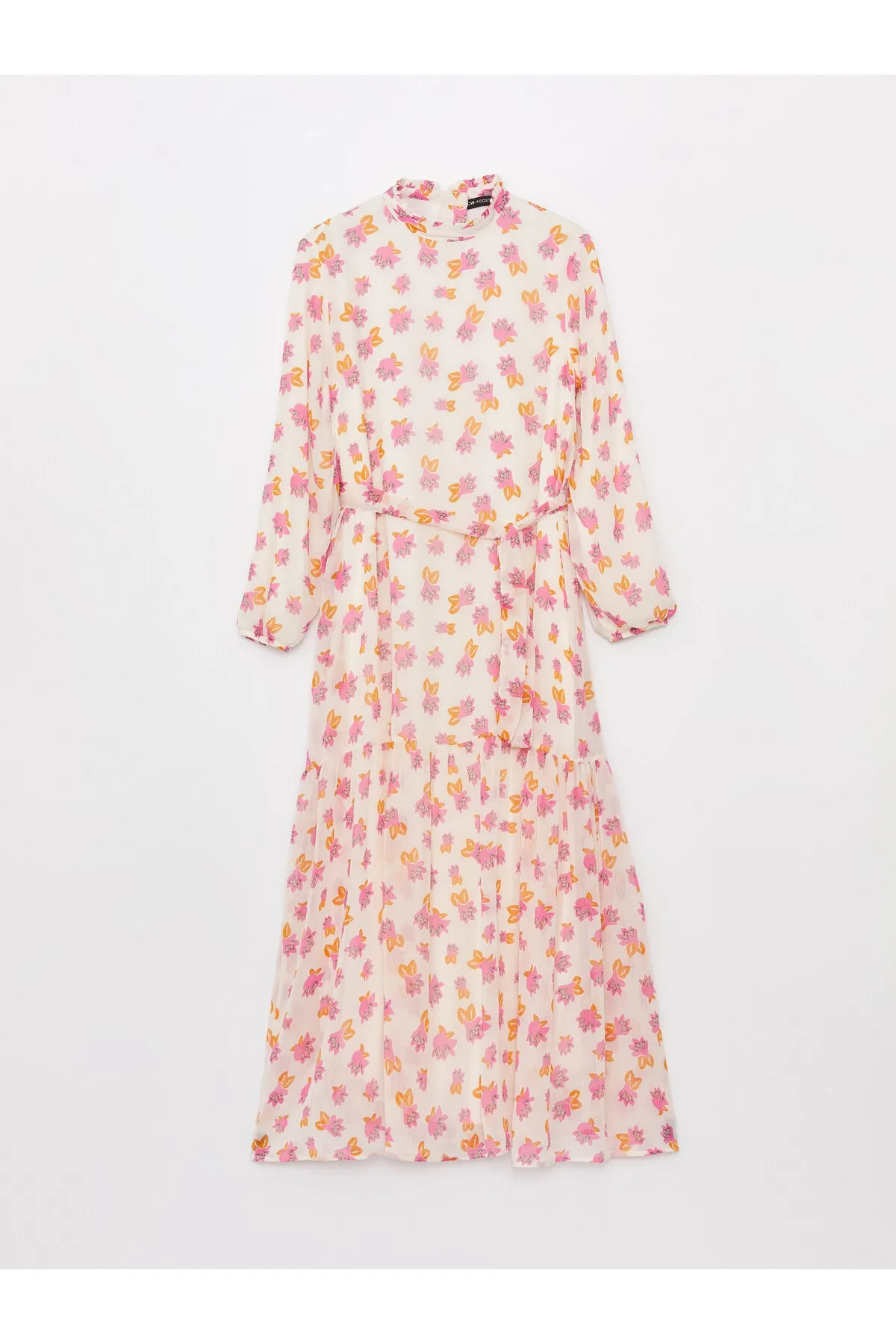 LC Waikiki  Damenkleid mit hohem Kragen und Blumenmuster und langen Ärmeln
