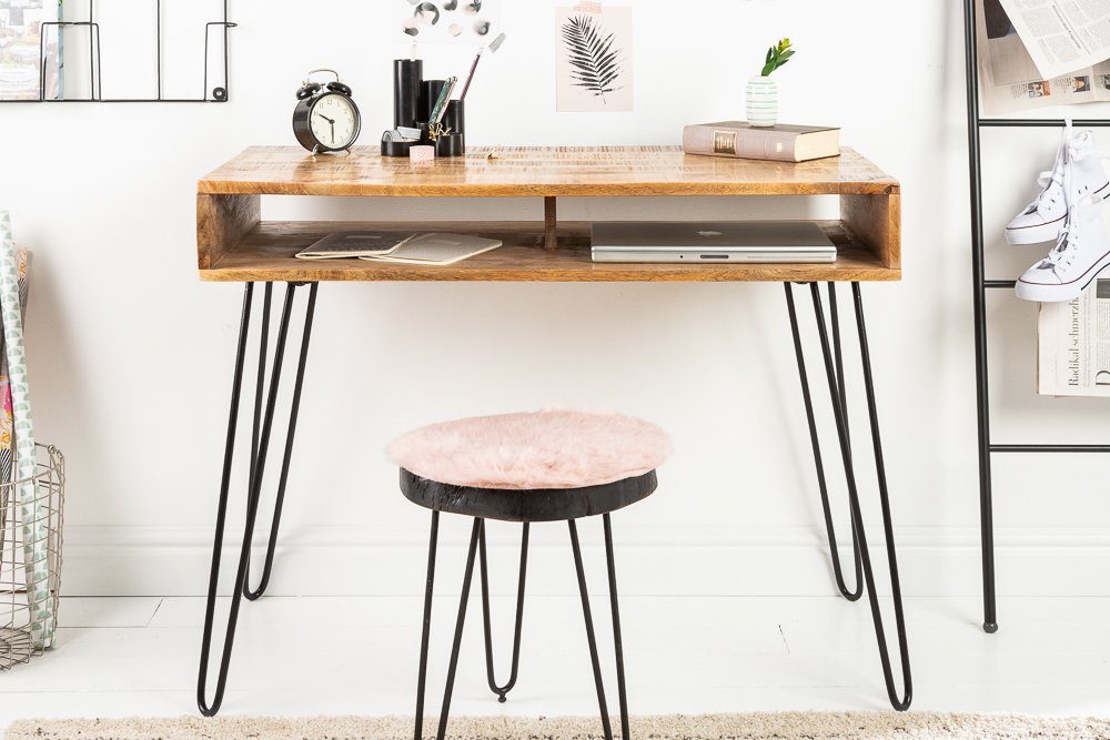 riess-ambiente Schreibtisch SCORPION 100cm natur, Arbeitszimmer · Massivholz · Metall · Home Office