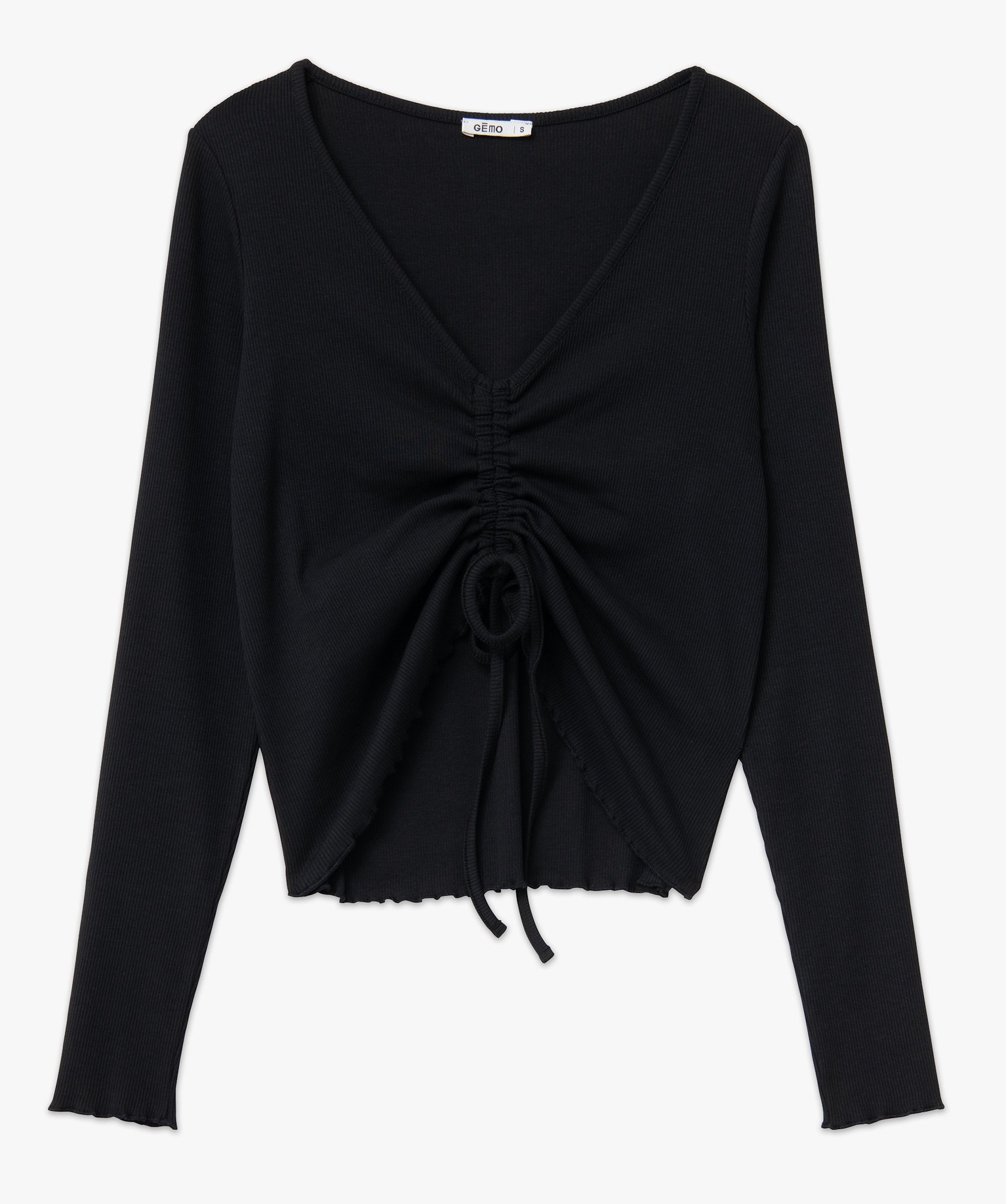 Tee-shirt femme à manches longues avec devant ajustable noir | GEMO