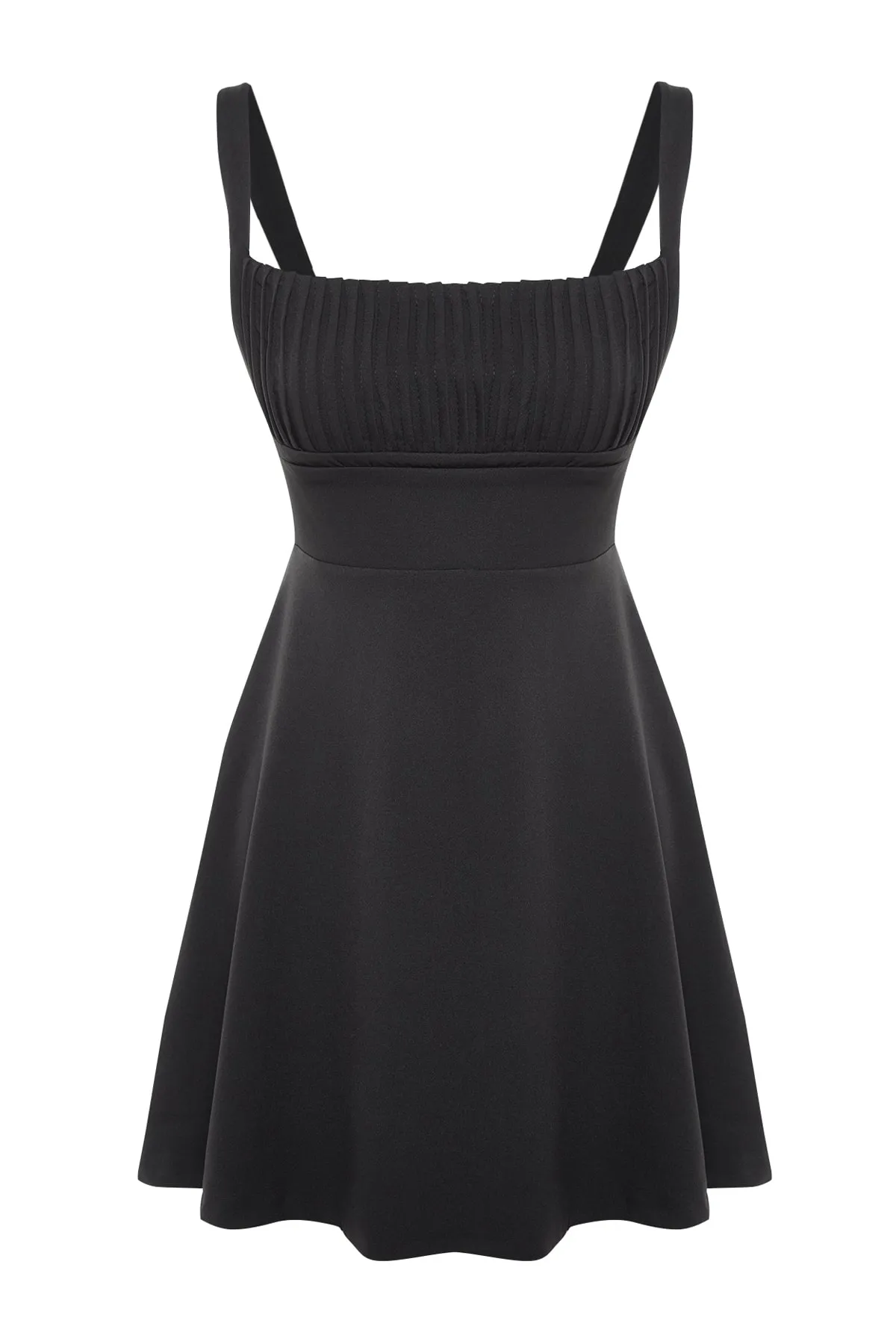 Trendyol Collection  Schwarzes elegantes Abendkleid mit offener Taille/Skater-Webmuster TPRSS23EL00031