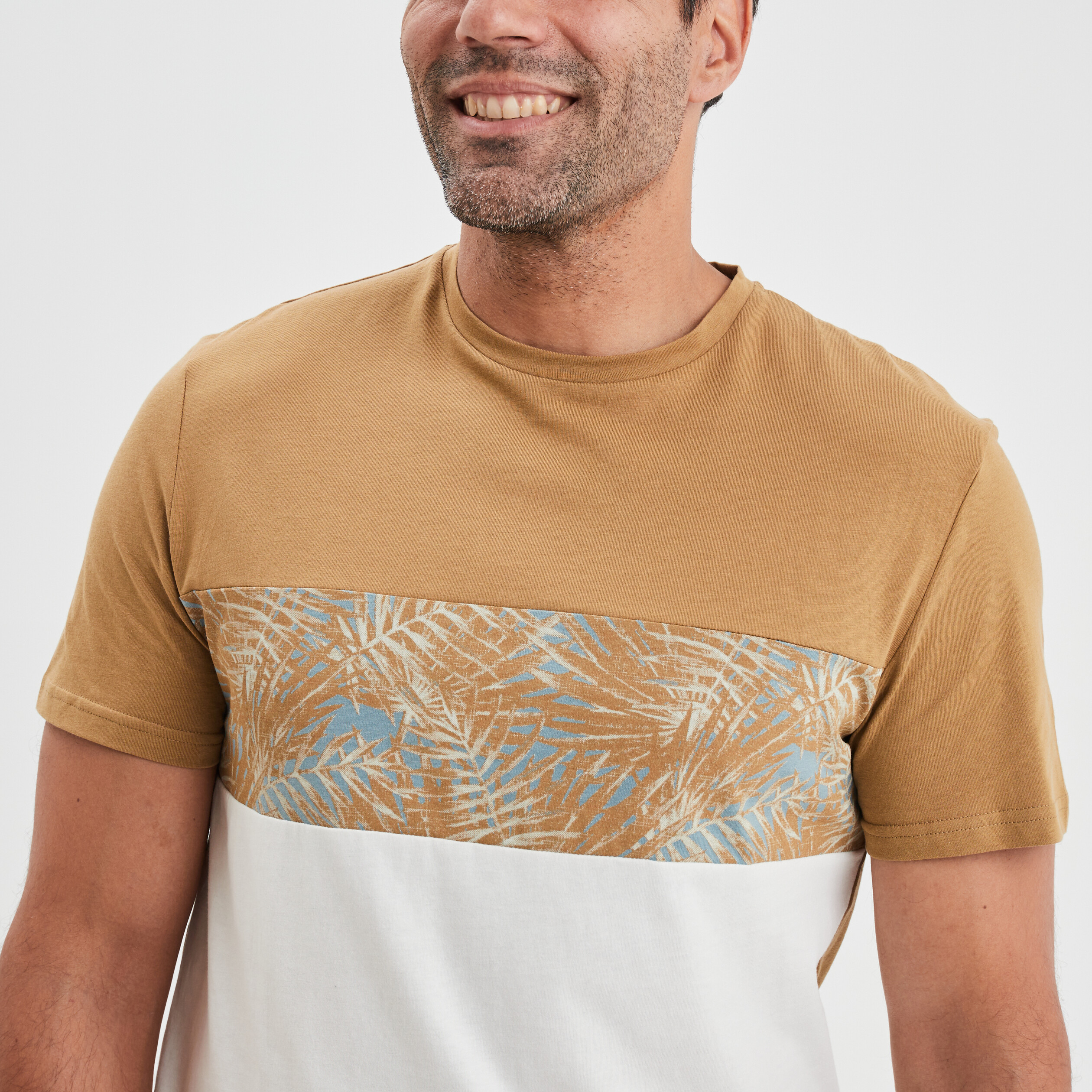 T-shirt manches courtes coton Creeks camel homme | La Halle