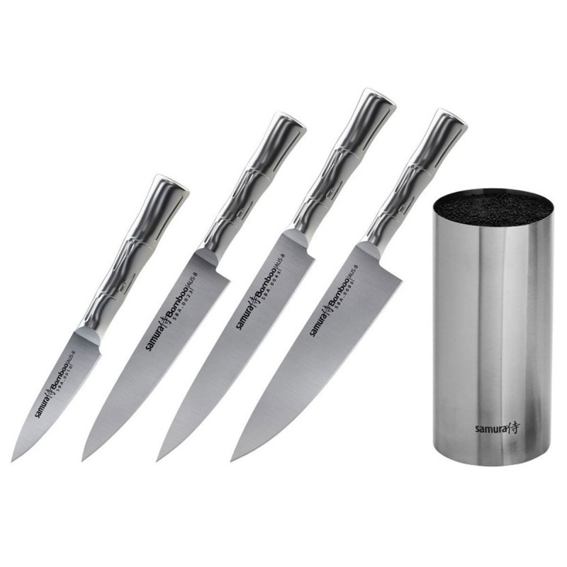 Samura Bamboo Messerset, 4 Stück plus Metallmesserblock.
